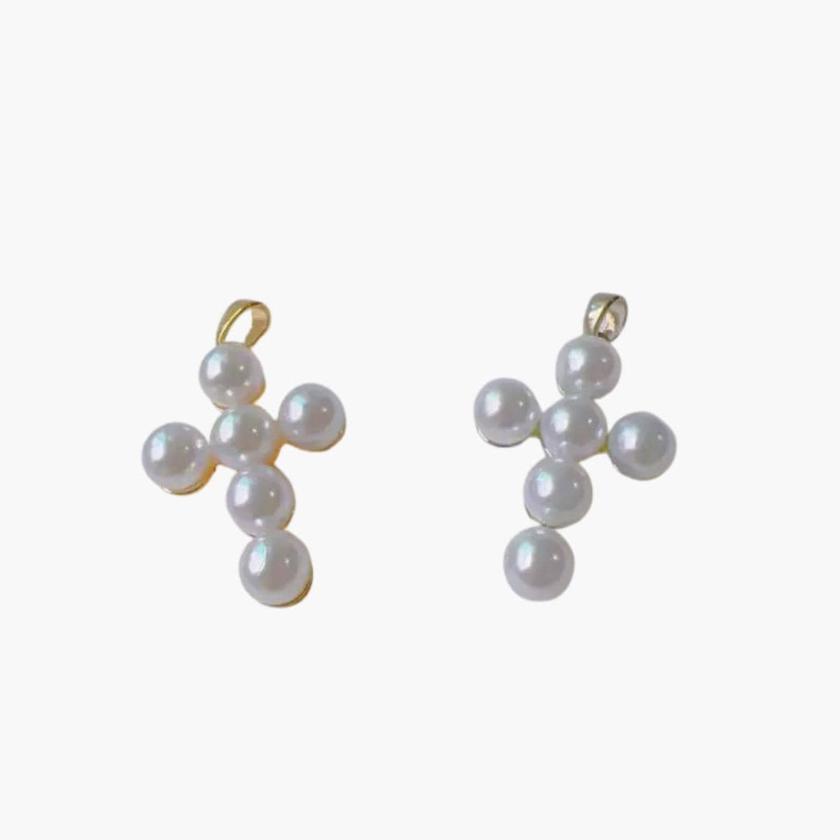 Pearl Cross Charm Pendant | Gold or Silver Beaded Cross