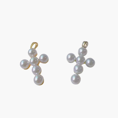Pearl Cross Charm Pendant | Gold or Silver Beaded Cross