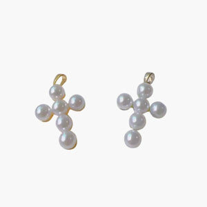 Pearl Cross Charm Pendant | Gold or Silver Beaded Cross