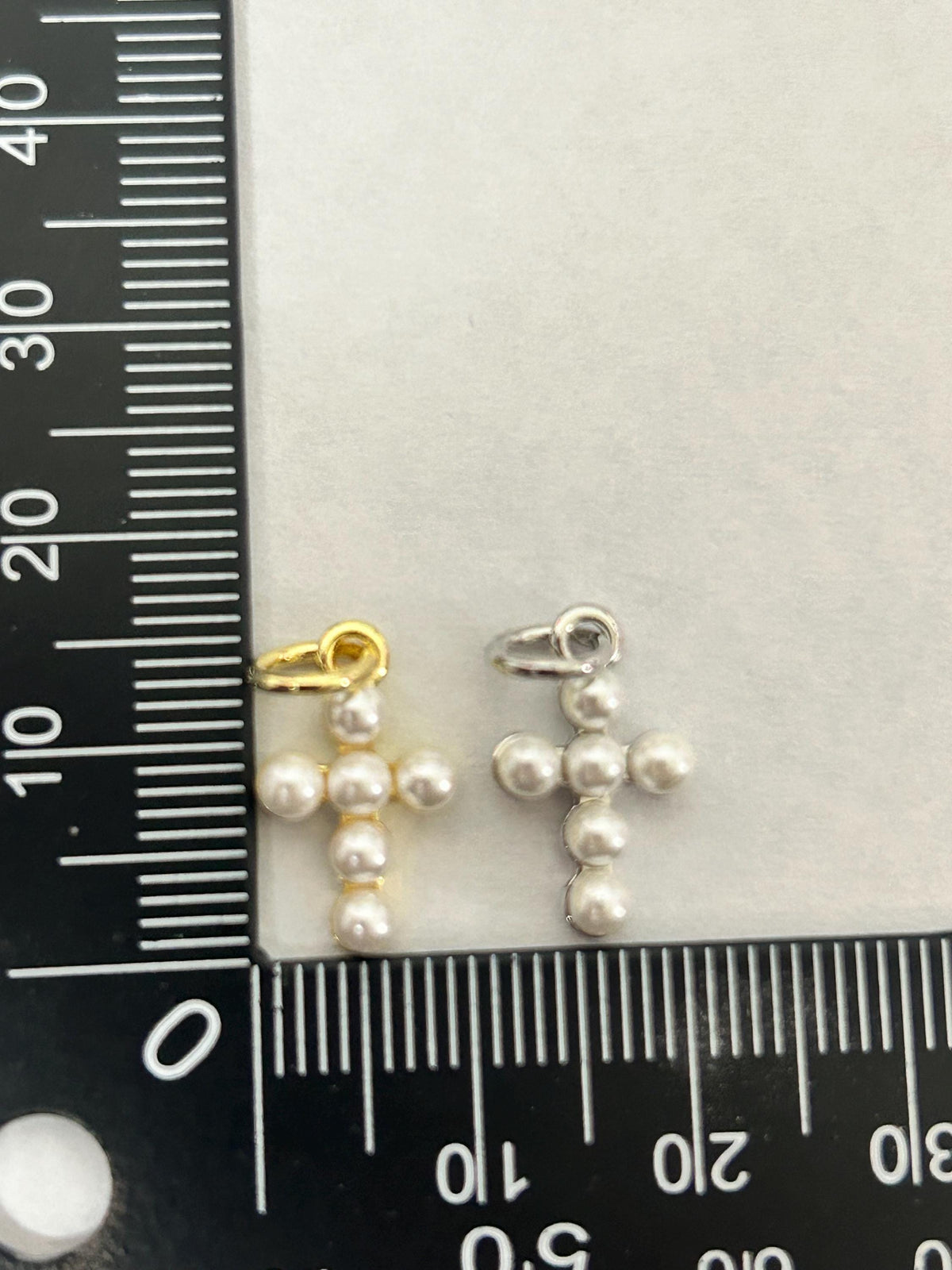 Pearl Cross Charm Pendant | Gold or Silver Beaded Cross