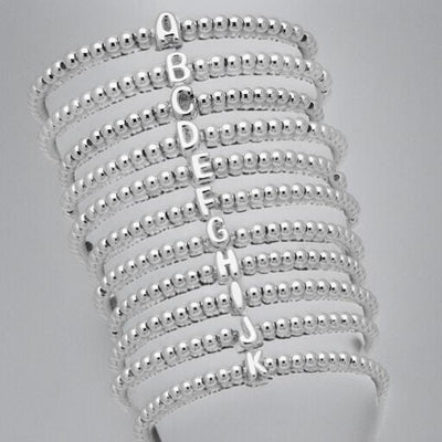 Silver Initial Beaded Bracelet  Stainless Steel Personalized Charm Accessory