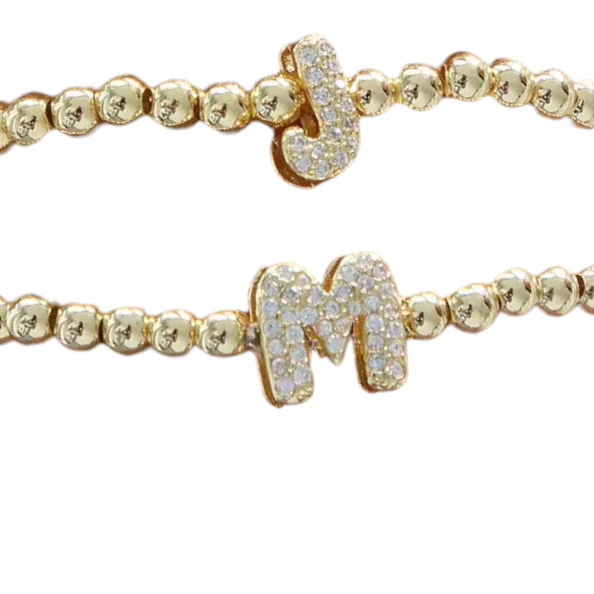 Gold Beaded CZ Initial Bracelet | Personalized Letter Bracelet |