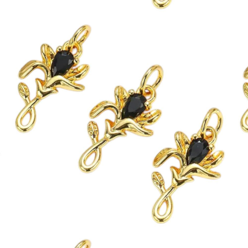 18K Gold Plated Rose Charms | Colorful Zircon Flower DIY Jewelry