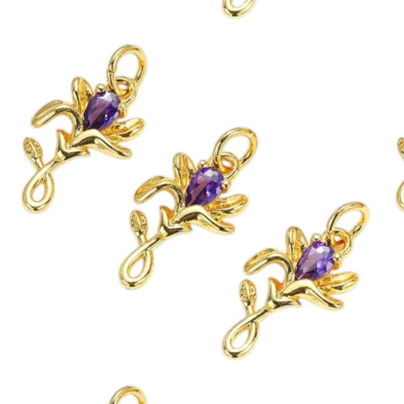 18K Gold Plated Rose Charms | Colorful Zircon Flower DIY Jewelry