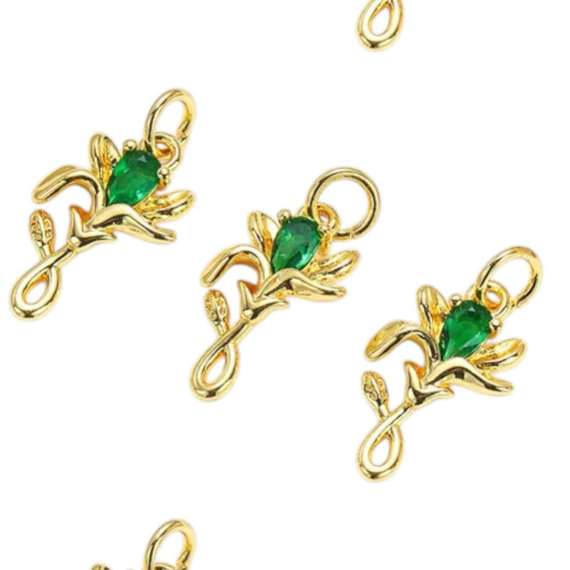 18K Gold Plated Rose Charms | Colorful Zircon Flower DIY Jewelry