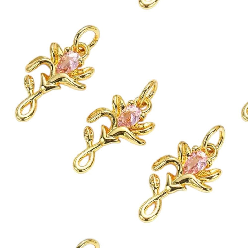 18K Gold Plated Rose Charms | Colorful Zircon Flower DIY Jewelry