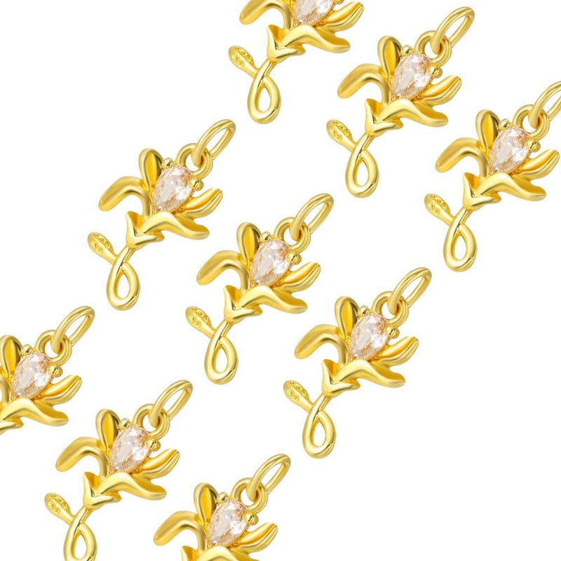 18K Gold Plated Rose Charms | Colorful Zircon Flower DIY Jewelry