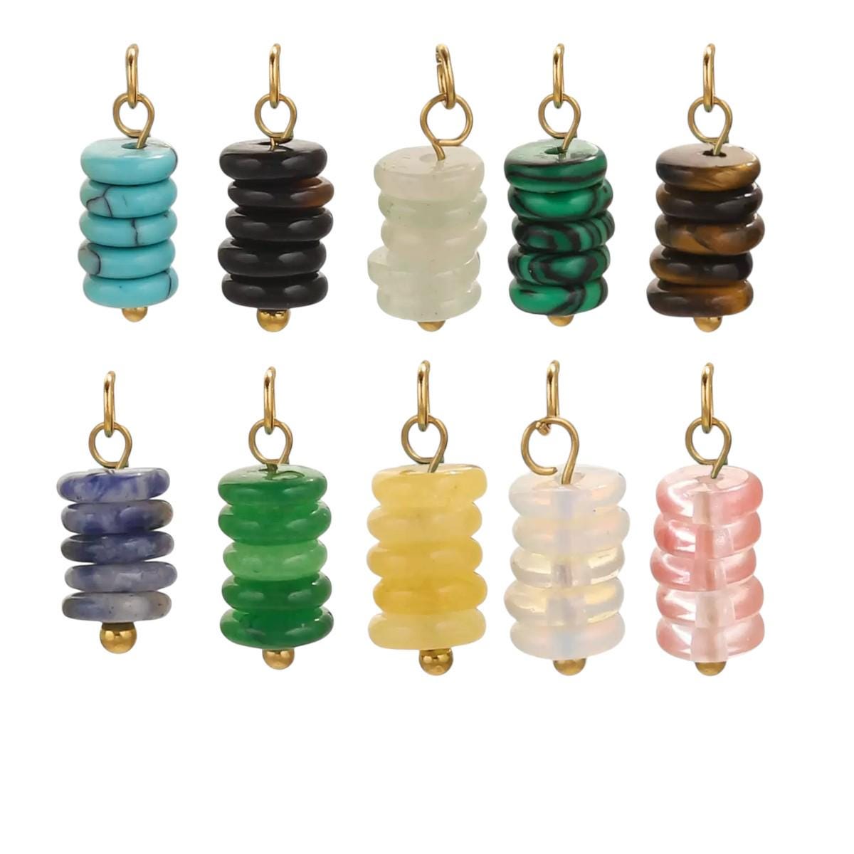 Gold Plated Stone Charms | Stacked Disc Pendants