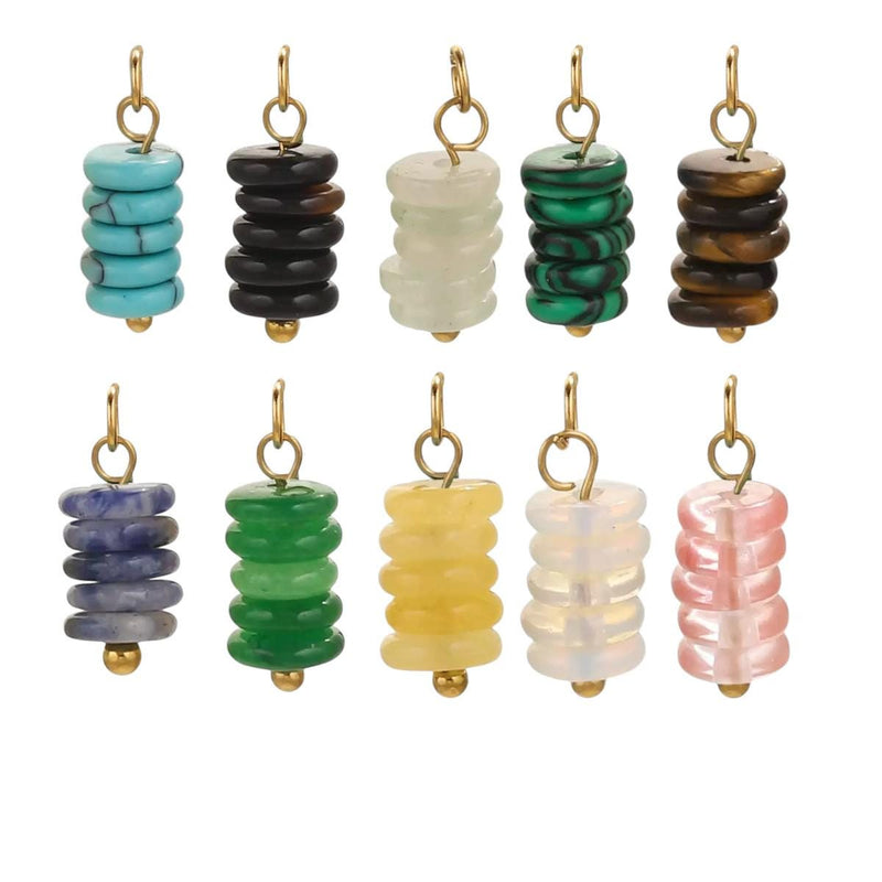 Gold Plated Stone Charms | Stacked Disc Pendants