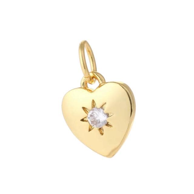 Gold & Silver Heart Charm with CZ Starburst, Pave Triangle Charm, Minimalist Dainty Jewelry