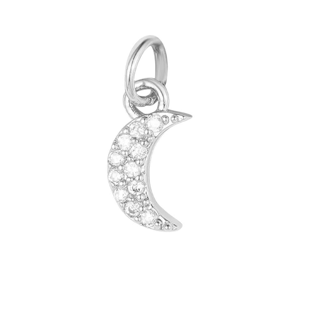 CZ Crescent Moon Charm & Palm Tree Pendant, Gold and Silver Pave Dangle Charms