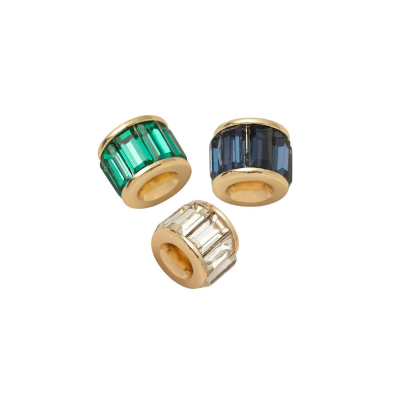 Gold Plated Crystal Spacer Beads, Emerald Blue Clear Barrel Rondelle Spacers