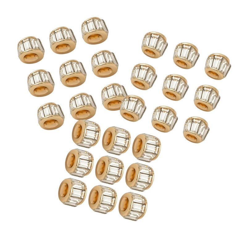 Gold Plated Crystal Spacer Beads, Emerald Blue Clear Barrel Rondelle Spacers