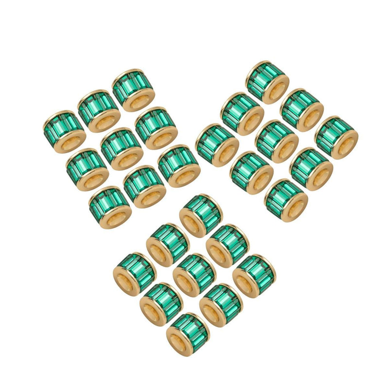 Gold Plated Crystal Spacer Beads, Emerald Blue Clear Barrel Rondelle Spacers