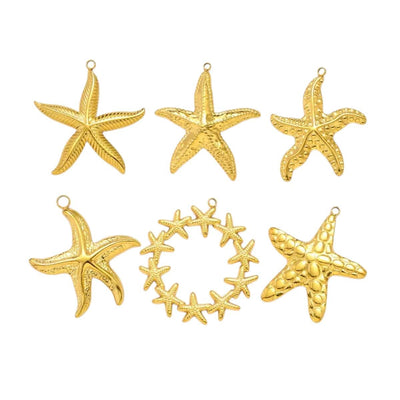 Gold Stainless Steel Starfish Charms  22mm to 42mm