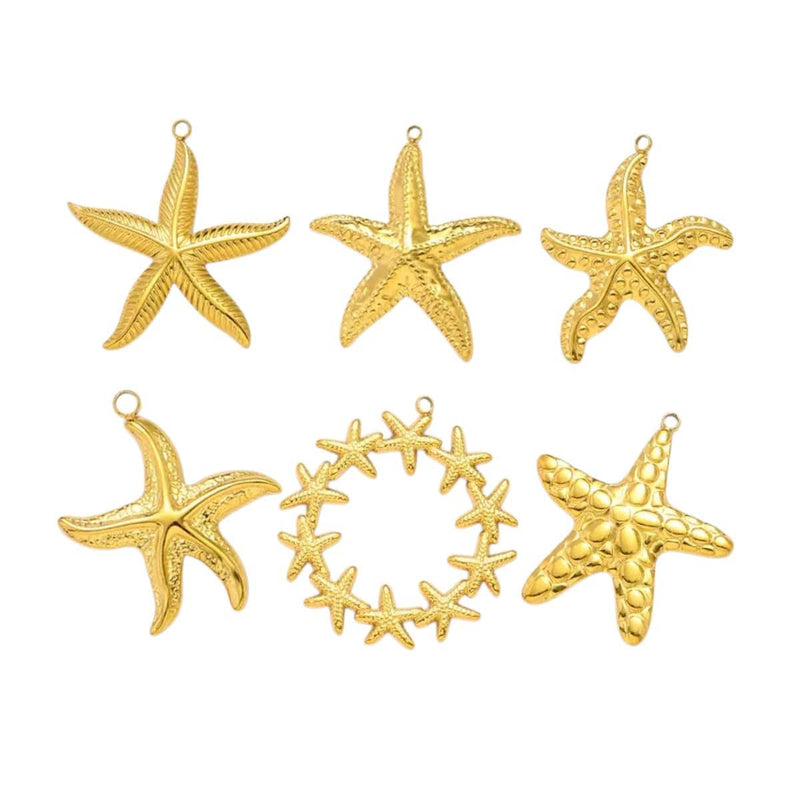 Gold Stainless Steel Starfish Charms  22mm to 42mm