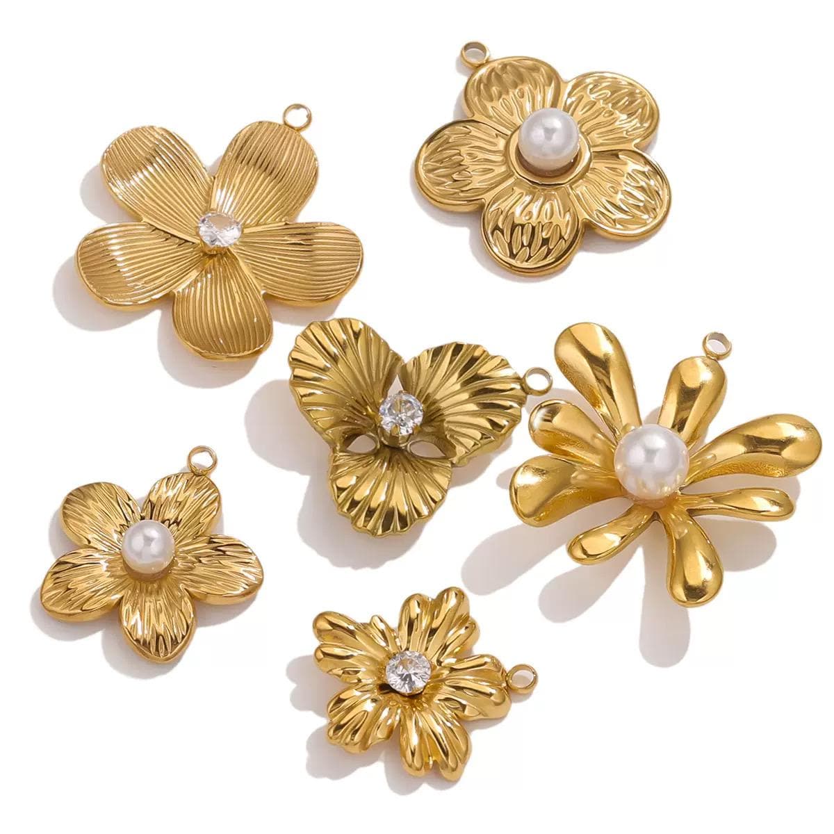Gold Plated Flower Charms with Pearl or CZ Center