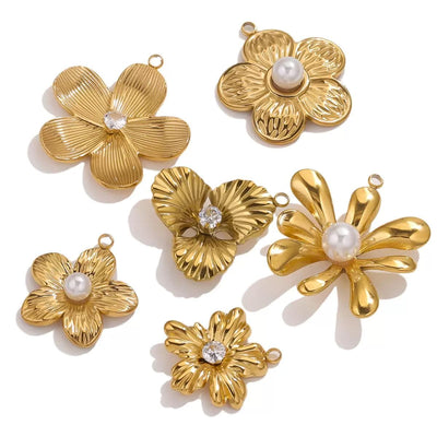 Gold Plated Flower Charms with Pearl or CZ Center