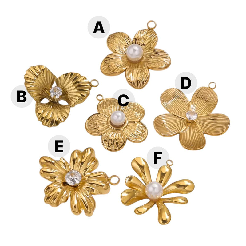 Gold Plated Flower Charms with Pearl or CZ Center