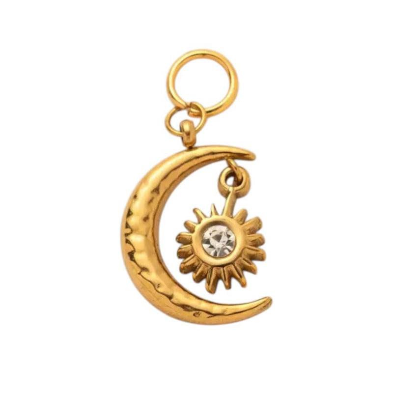 Gold Plated Celestial & Heart Charms, Sun Moon Star Pendant Collection, Stainless Steel -CZ-Opal