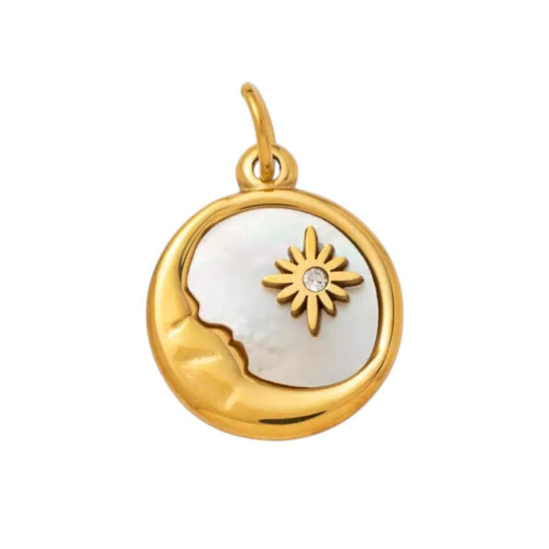 Gold Plated Celestial & Heart Charms, Sun Moon Star Pendant Collection, Stainless Steel -CZ-Opal