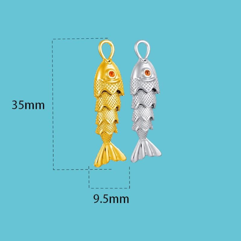 Movable 3D Wiggling Fish charm,  Gold plated