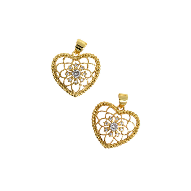 CZ Filigree Heart Charm,