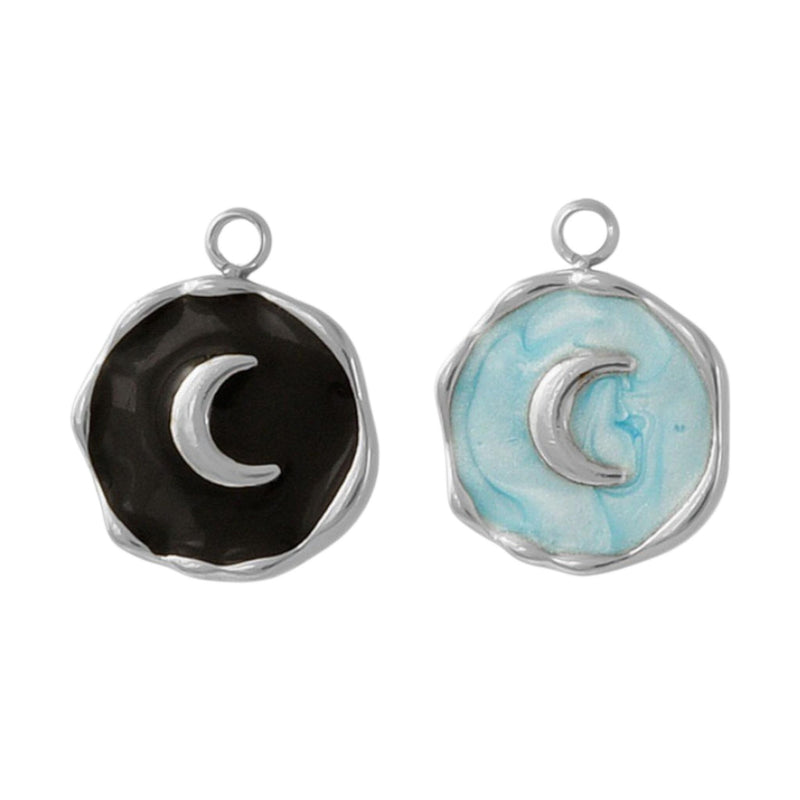 Crescent Moon Enamel Charm, Gold or Silver
