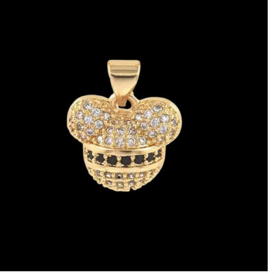 Gold Mouse Head Charm Pendant, CZ Pave Cartoon Inspired Charm