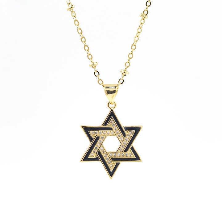 Gold Star of David Necklace, CZ Hexagram Pendant Necklace