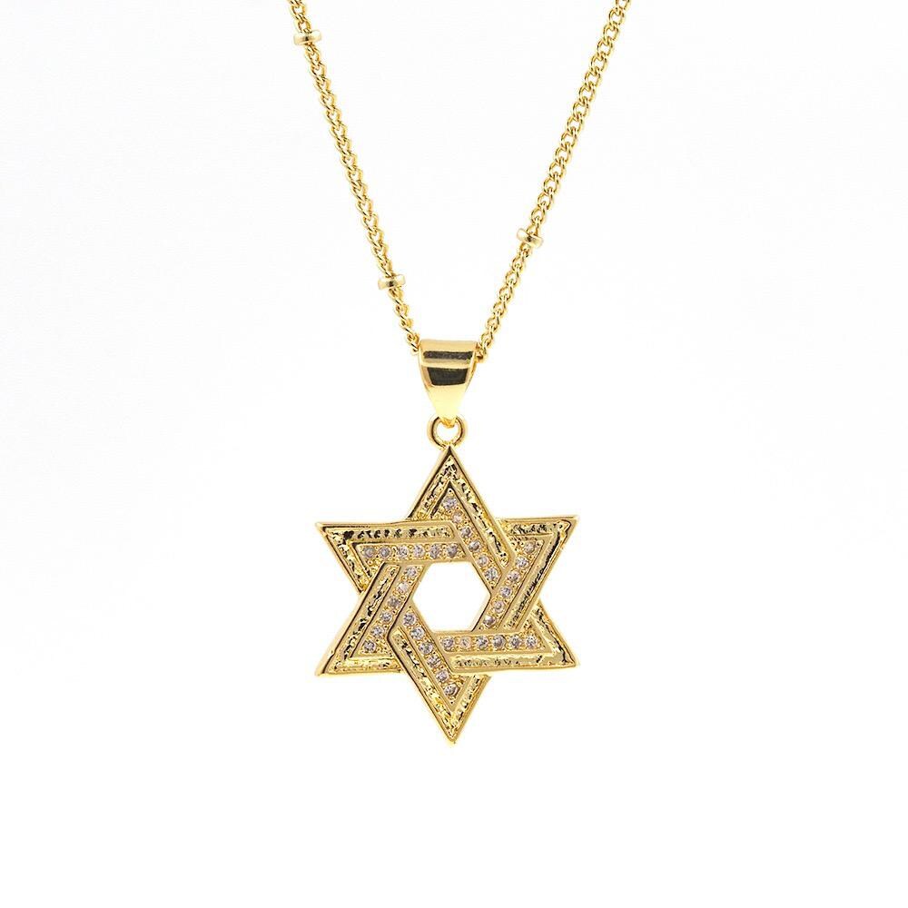 Gold Star of David Necklace, CZ Hexagram Pendant Necklace