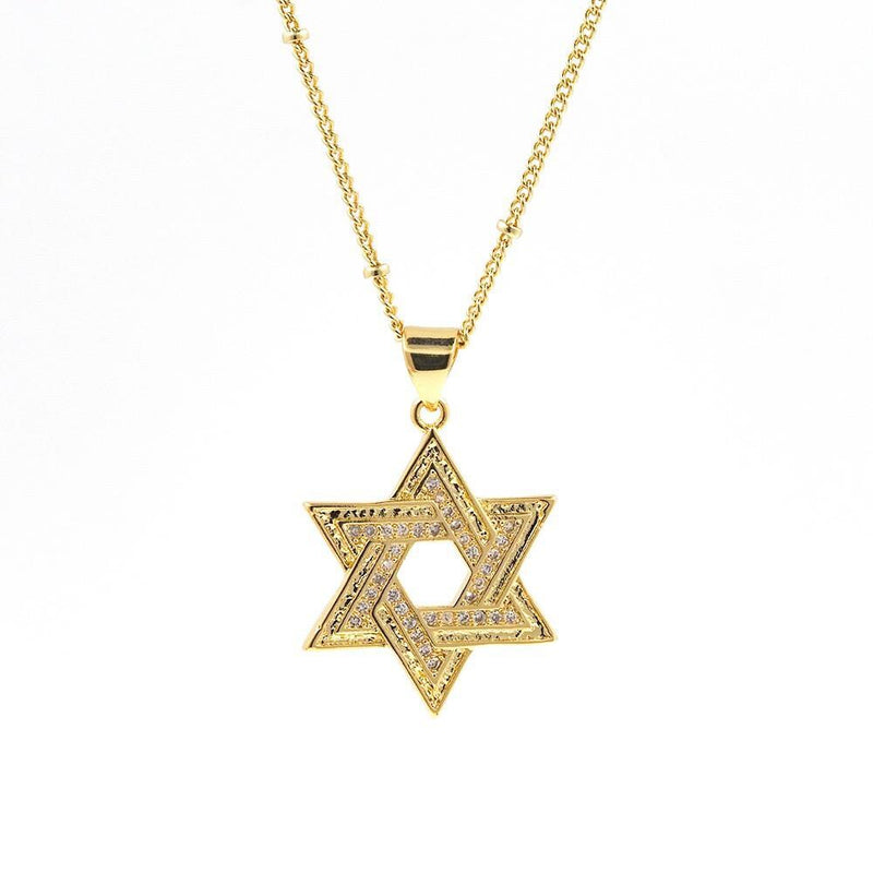 Gold Star of David Necklace, CZ Hexagram Pendant Necklace