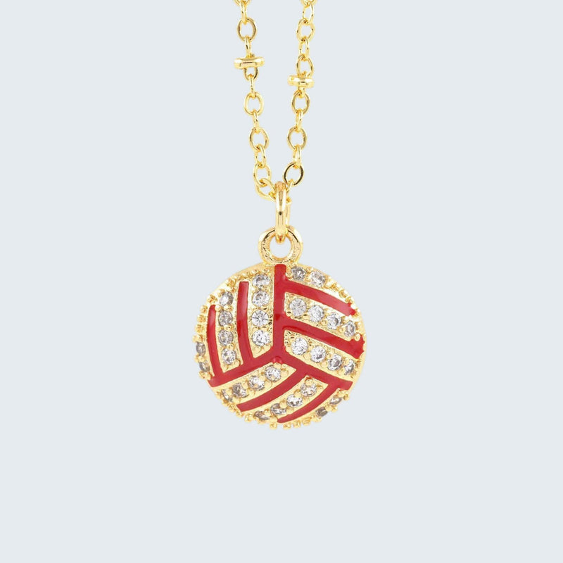 Gold Volleyball Necklace, CZ Pave Volleyball Pendant