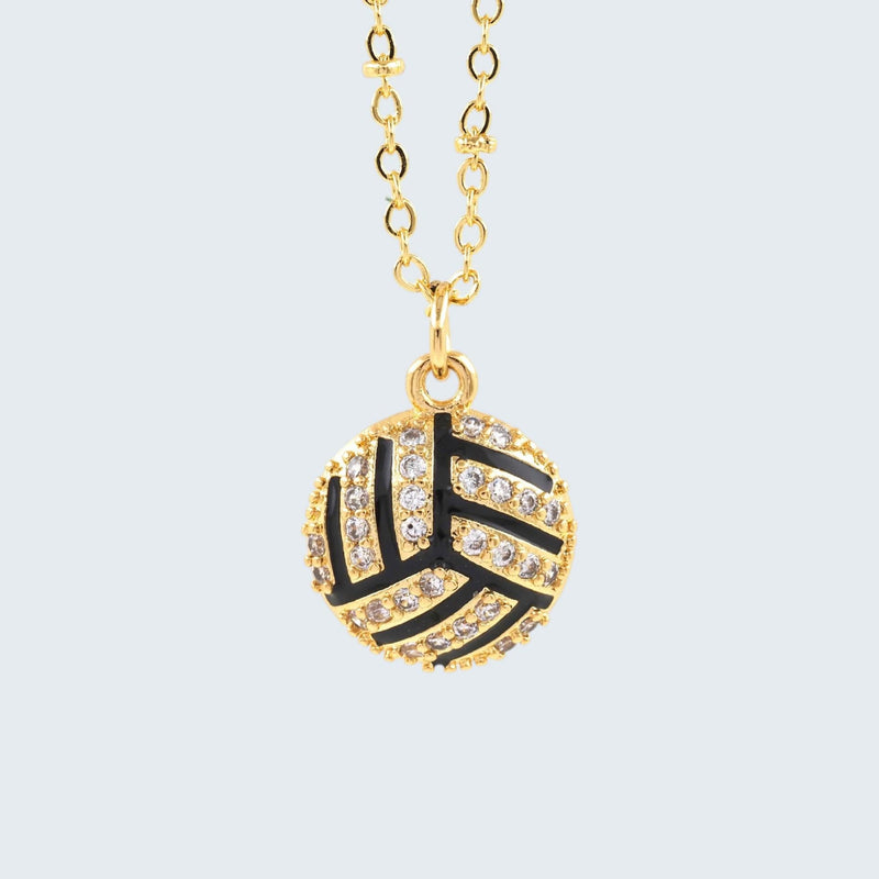 Gold Volleyball Necklace, CZ Pave Volleyball Pendant