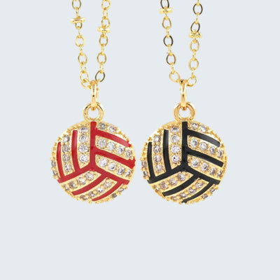 Gold Volleyball Necklace, CZ Pave Volleyball Pendant