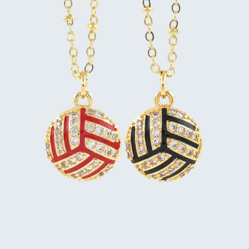 Gold Volleyball Necklace, CZ Pave Volleyball Pendant