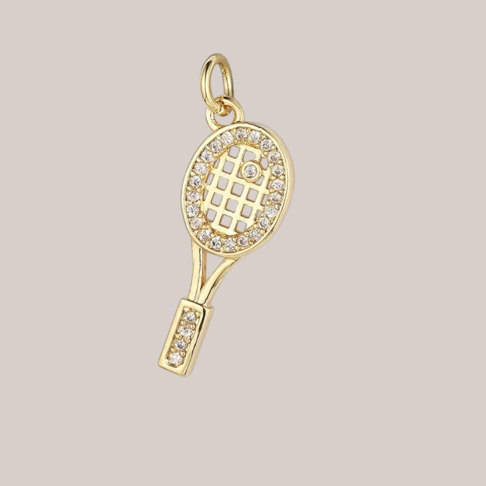 CZ Tennis Racket Charm Pendant, Gold or Silver Sports Charm