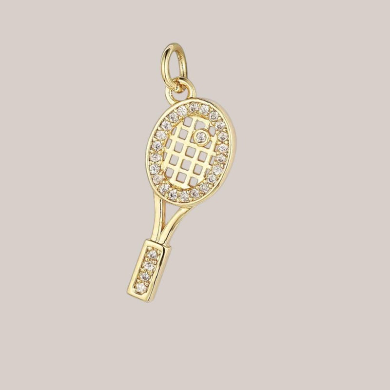 CZ Tennis Racket Charm Pendant, Gold or Silver Sports Charm
