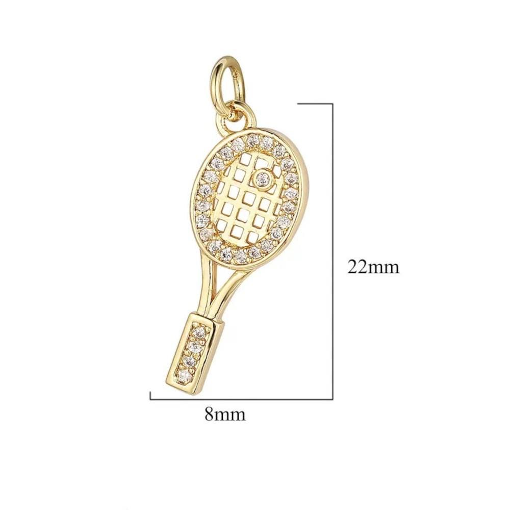 CZ Tennis Racket Charm Pendant, Gold or Silver Sports Charm