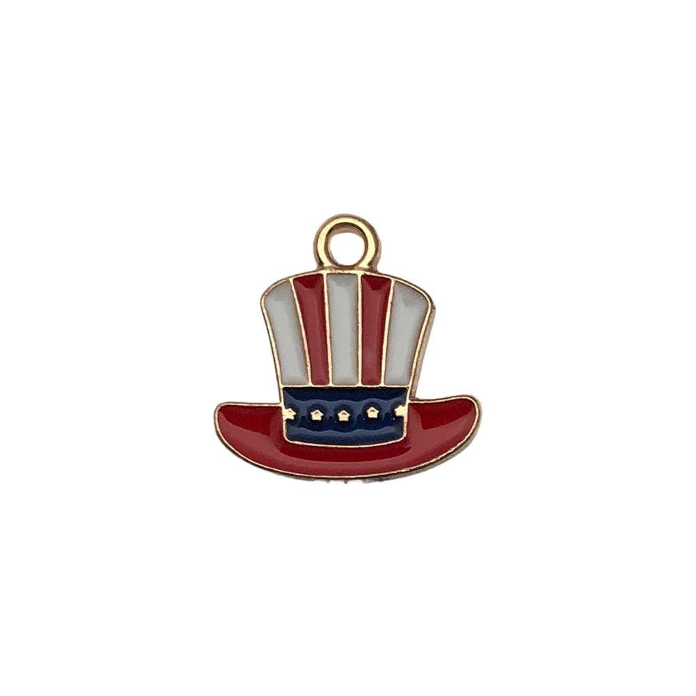 Patriotic Enamel Charms, USA Flag, Uncle Sam Hat, Heart, Stars, 4th July Jewelry Supplies
