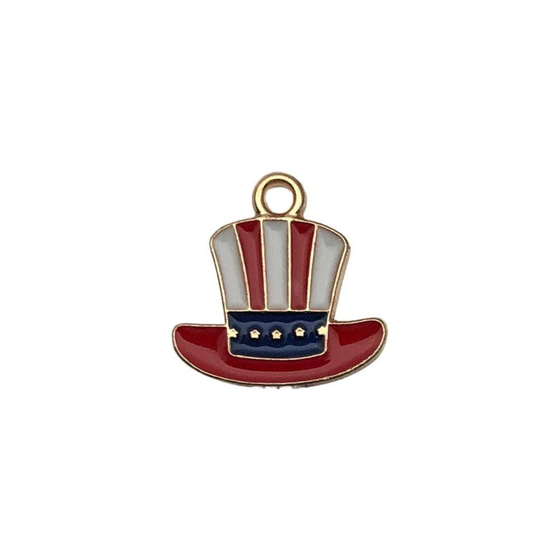 Patriotic Enamel Charms, USA Flag, Uncle Sam Hat, Heart, Stars, 4th July Jewelry Supplies