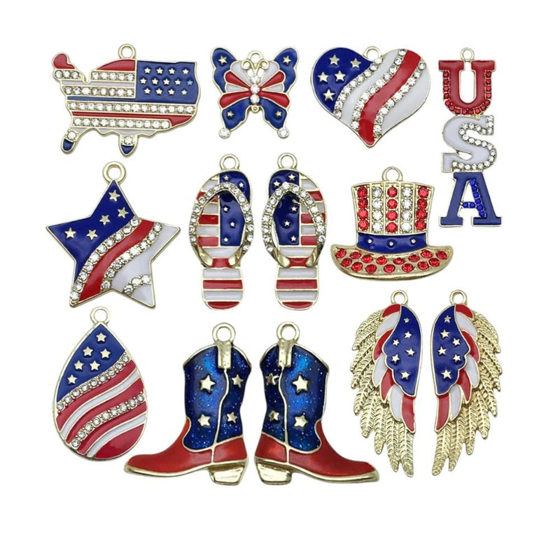 Gold Plated Patriotic Charms, USA Enamel Pendant Collection, 4th of July Jewelry Supplies