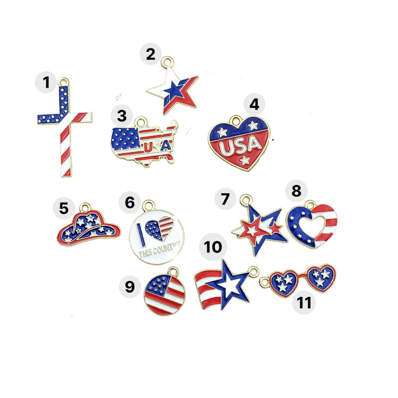 Gold Plated Patriotic Charms, USA Enamel Pendant Collection, 4th of July Jewelry Supplies