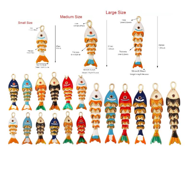 Gold Plated Enamel Fish Charms, Colorful Fish Tail Pendant Collection