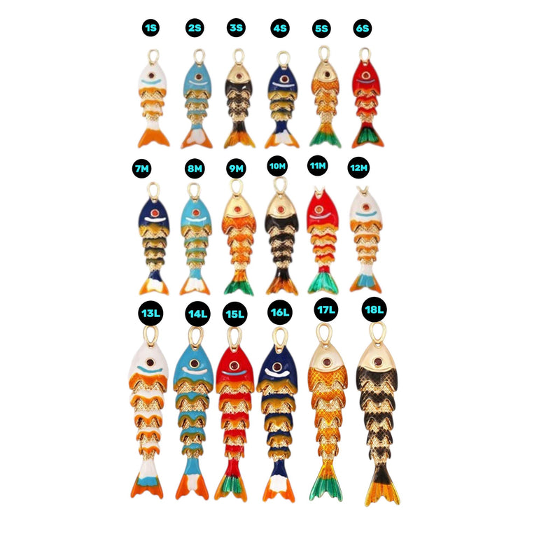 Gold Plated Enamel Fish Charms, Colorful Fish Tail Pendant Collection