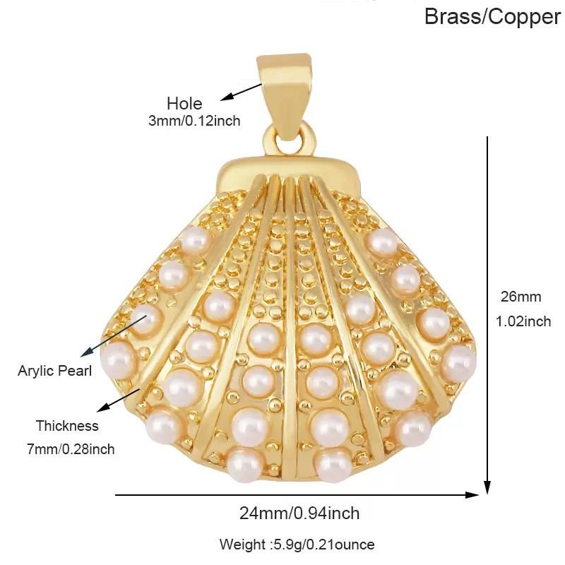 Gold Pearl Clam Shell Pendant, Coastal Inlay Charm Jewelry