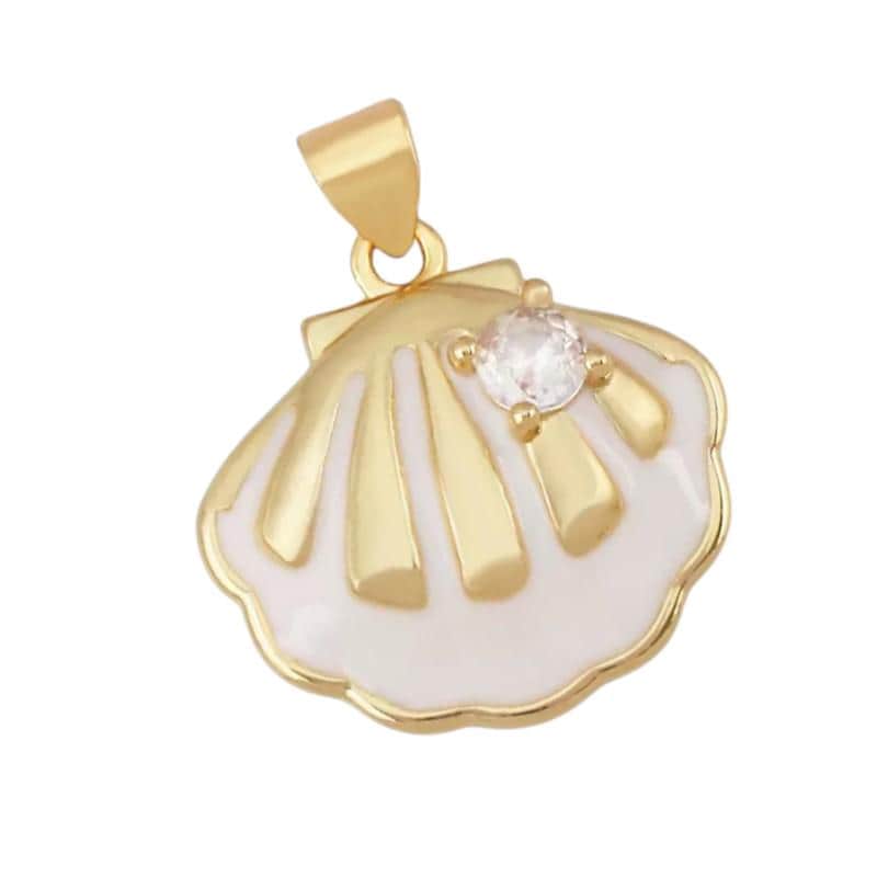 Gold Pearl Clam Shell Pendant, Coastal Inlay Charm Jewelry
