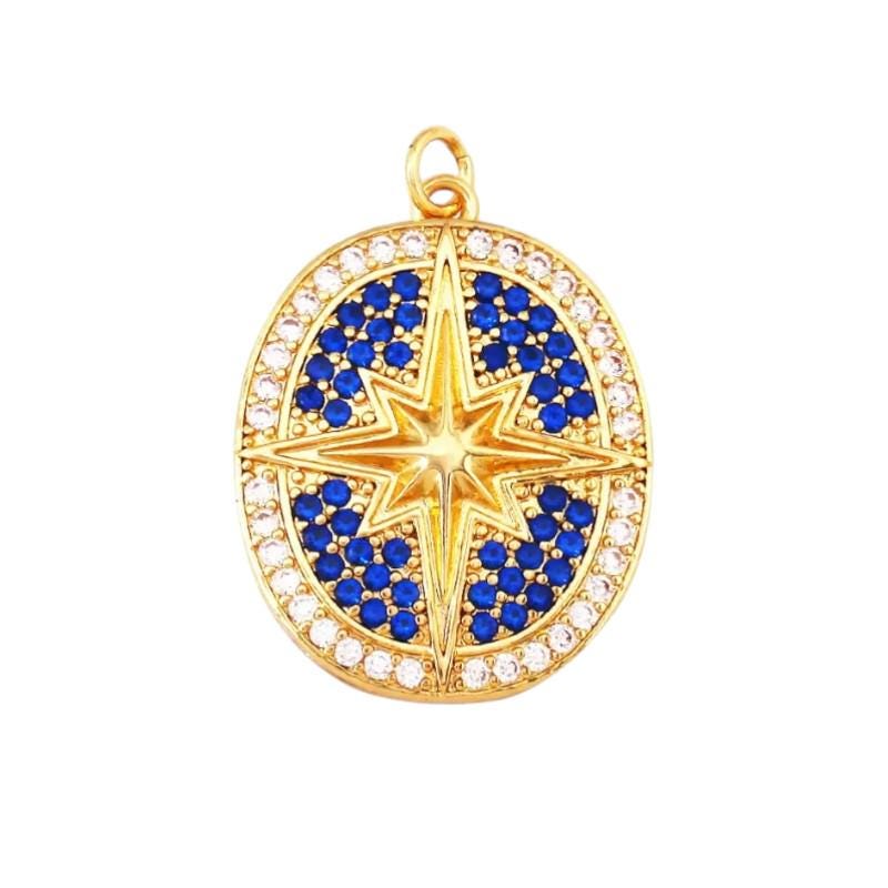 Celestial Charm Set, Gold CZ Star, Moon Phase Pendant, Enamel Charm.