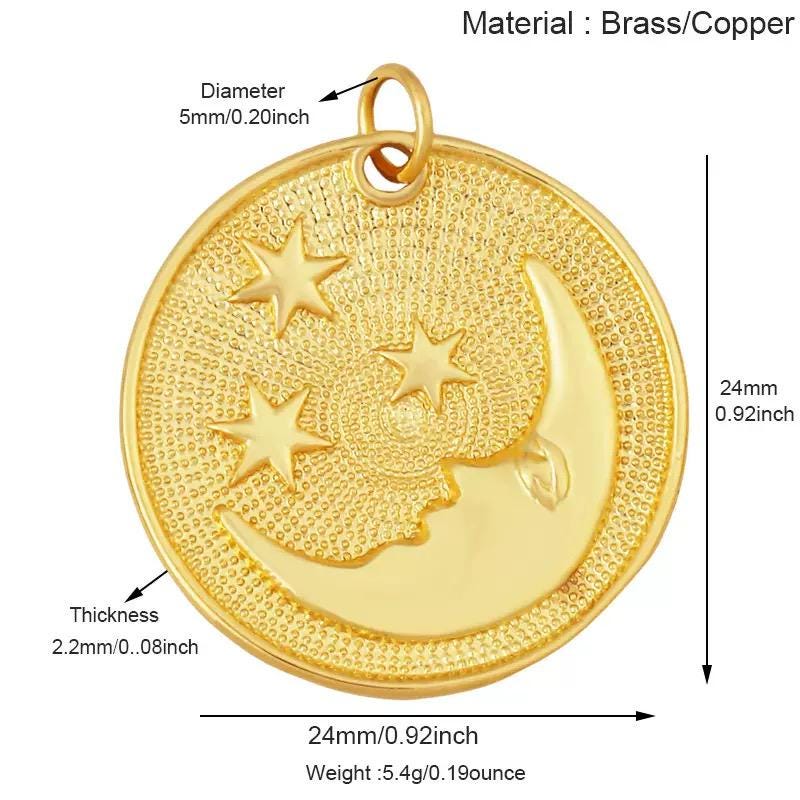 Celestial Charm Set, Gold CZ Star, Moon Phase Pendant, Enamel Charm.