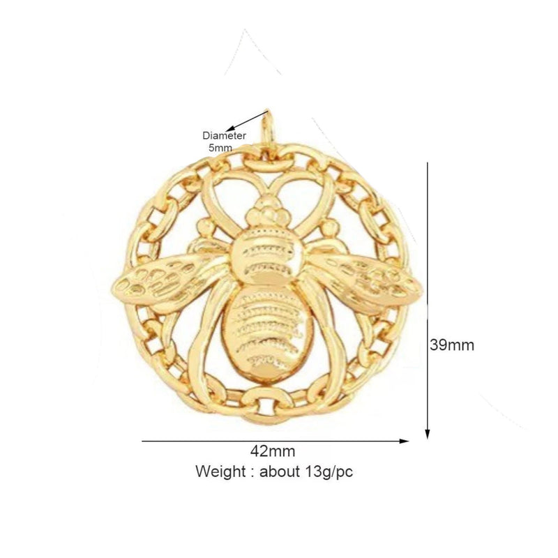 Gold Bee Pendant, Vintage Medallion Charm, Nature Insect Jewelry.